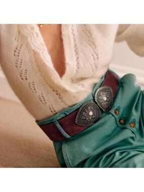 Sézane Tamara Belt size T85 camel Brown Leather Western Concho Belt - Women